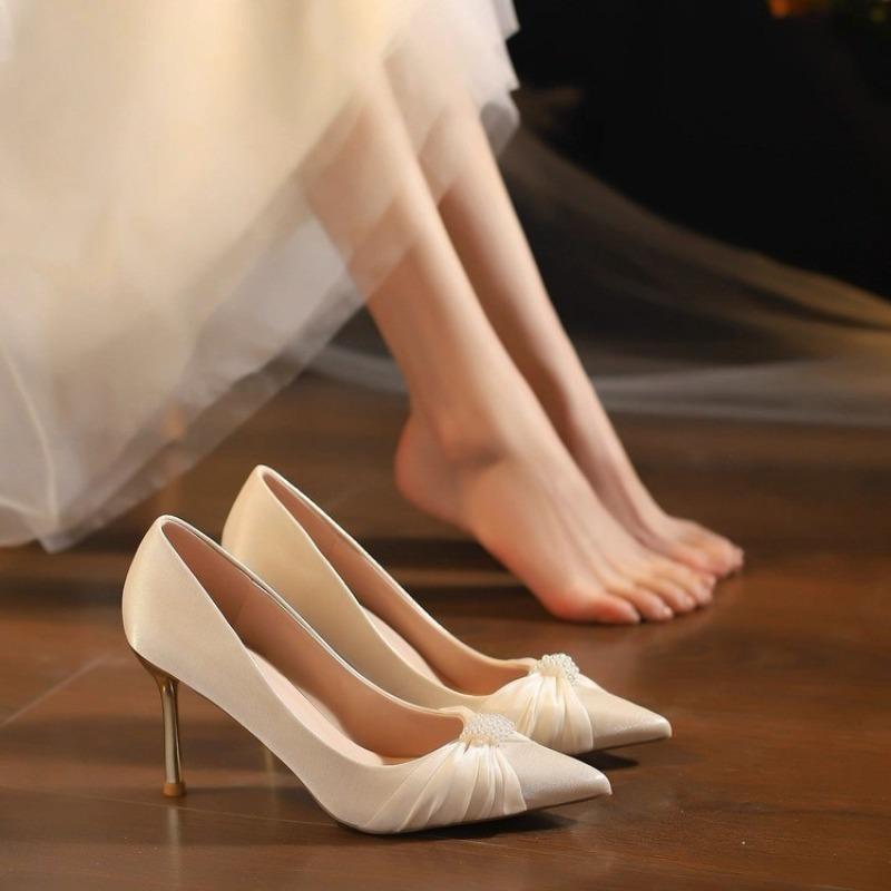 

Bow Pointed Toe High Heels Wedding Shoes Women s Stiletto Slip Temperament Versatile Shoes 34