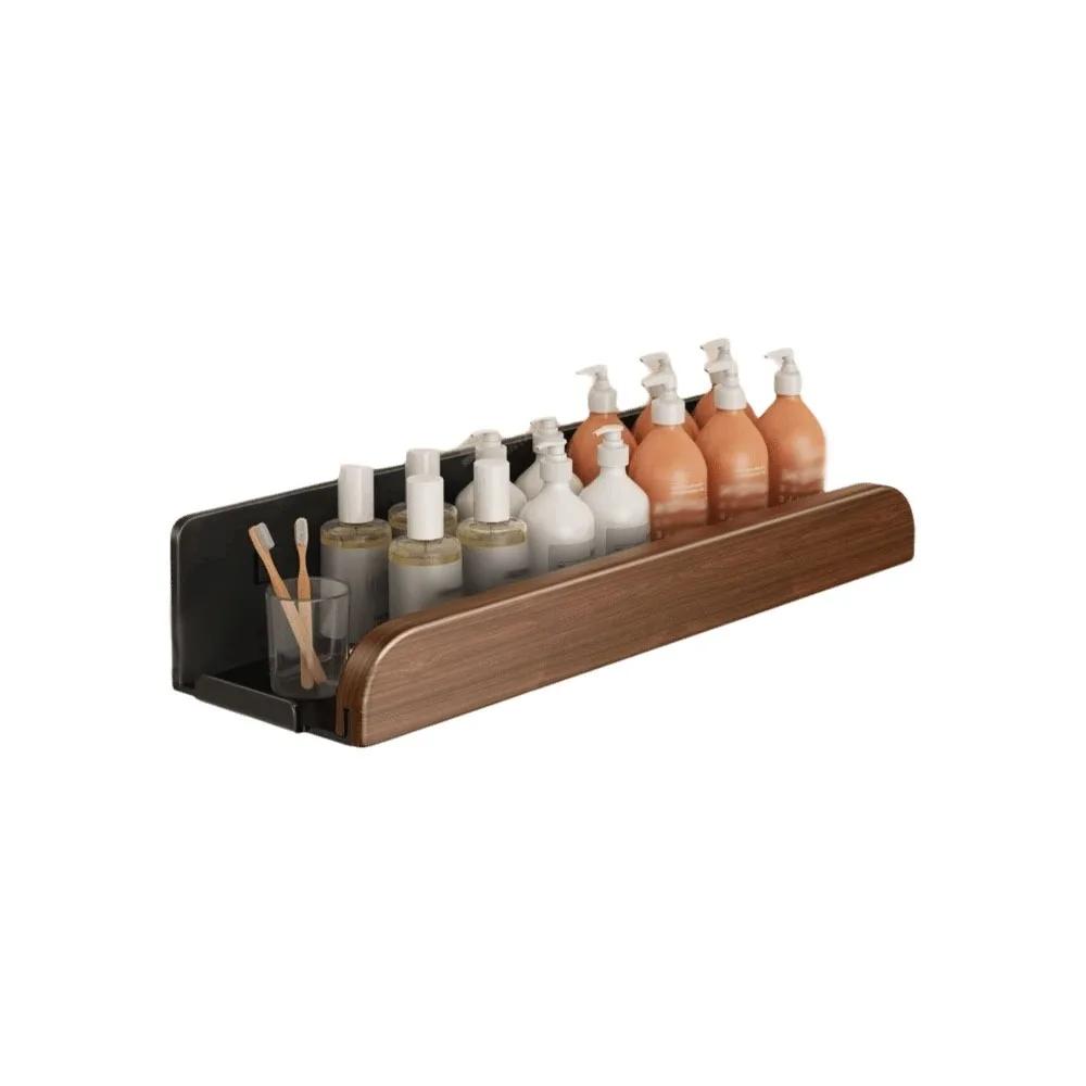 

Wood Detachable Bathroom Shampoo Shelves Corrosion-Resistant Wall Mounted Shower Storage Rack Space Saving No-Drill Installation
