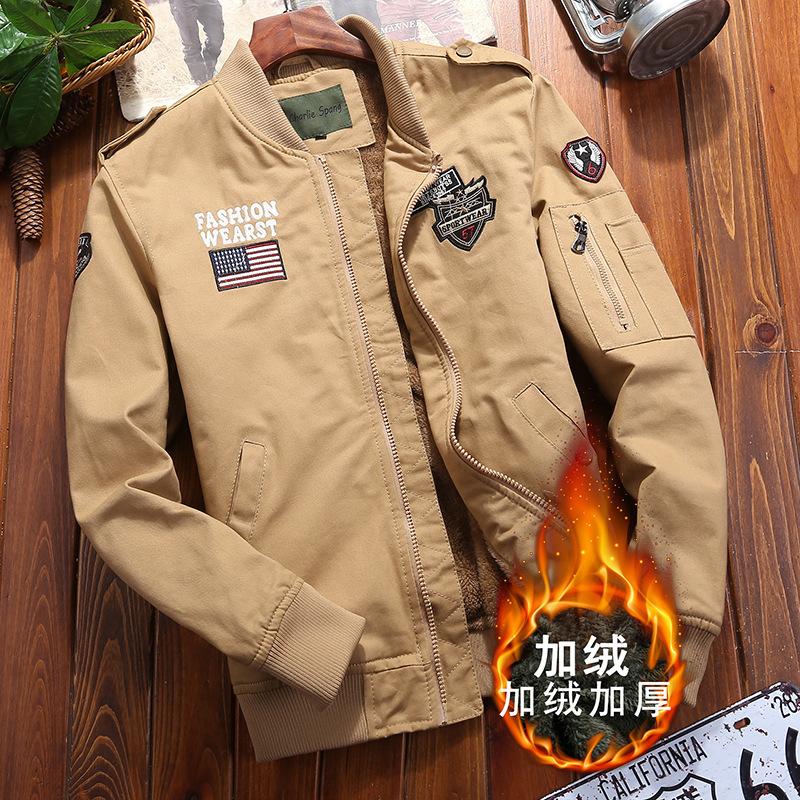 Winter new men's fleece thickened casual tooling jacket men's loose fashion casual bomber jacket