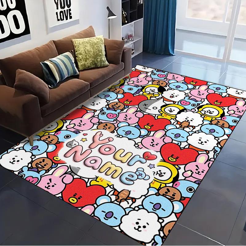 Name Custom Kpop Cartoon Cute BT21 Carpet Rug for Living Room Bedroom Home Sofa Decoration,Kids play Non-slip Floor Mat