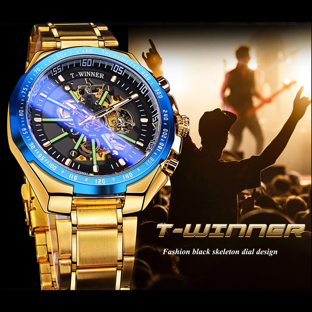 WINNER New Top Men's Watch Automatic Mechanical Strap Calendar Water Ghost Series Watch Silver Stainless Steel Waterproof Luminous