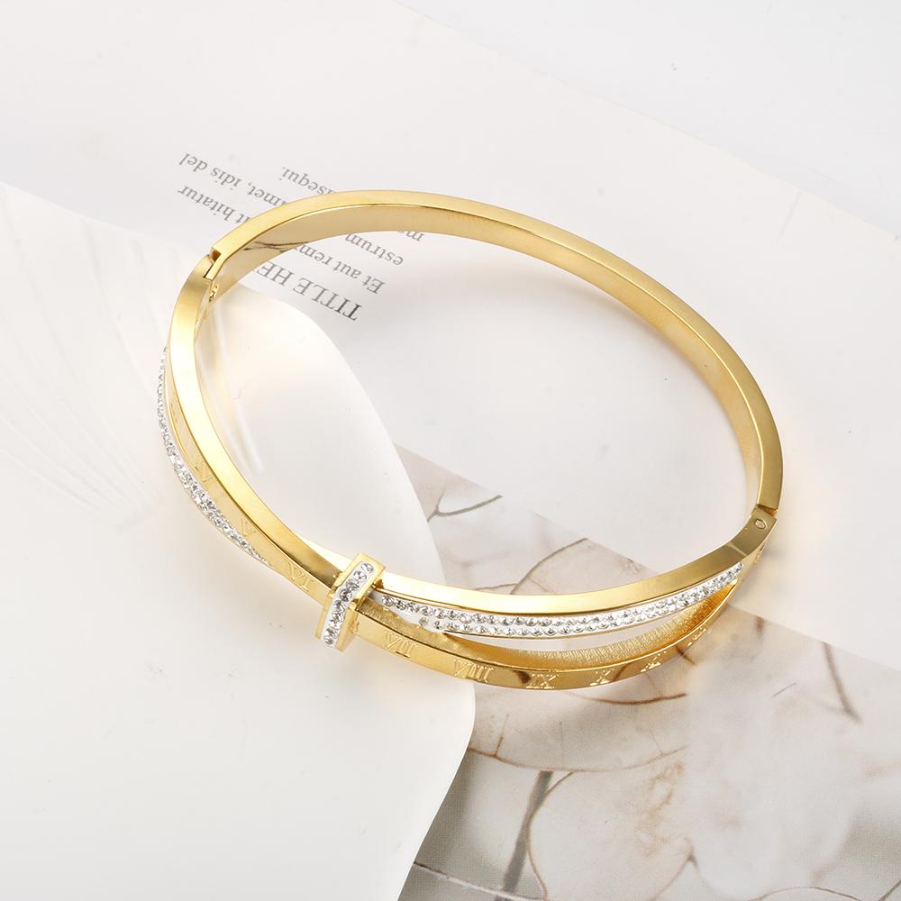 Stainless Steel Cross Crystal Bracelet Roman Numeral Bangle for Women Waterproof Fashion Jewelry Gift Wholesale
