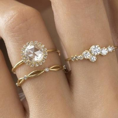 Zirkon Ring Set Zubehör Gold Voller Diamant Helle Damen Schwanz Ring