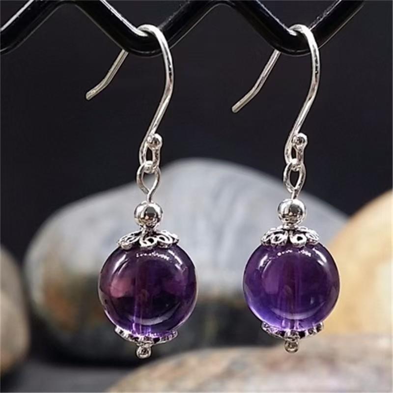 Amethyst Ear Hook Earrings Amethyst Natural Chalcedony Agate Earrings Popular Korean Earrings Elegant Geometry