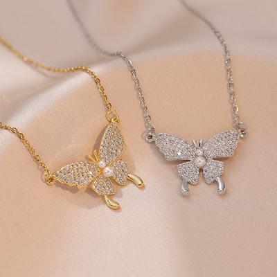 Gold Color Butterfly Necklace for Women 2023 New Fashion Stainless Steel Chain Jewelry Wedding Party Accessories