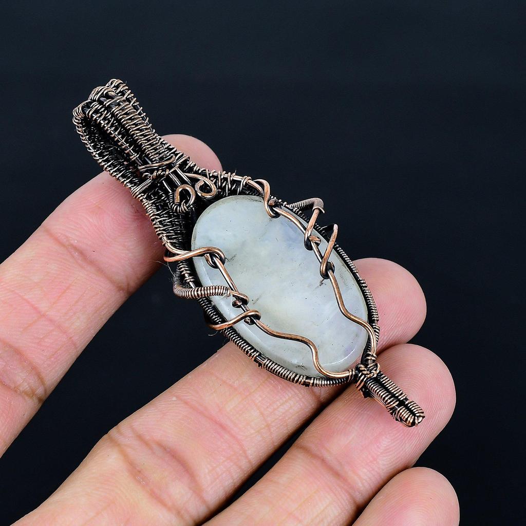 Moonstone 999 Copper Wire Wrapped Pendant, Handmade Gemstone Pendant, Gift For Mom Antique Jewelry