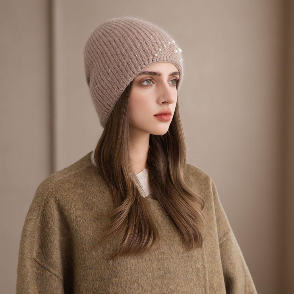 Fashion Winter Hat With Beads Details - Women'S Warm Knit Beanie In Western Style Thickened Outdoor Baggy Cap Female New