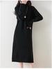 Women's Slim Fit Knit Sweater Dress, Half-High Collar, Over-the-Knee, Long Skirt, Mid-Length, Base Layer.