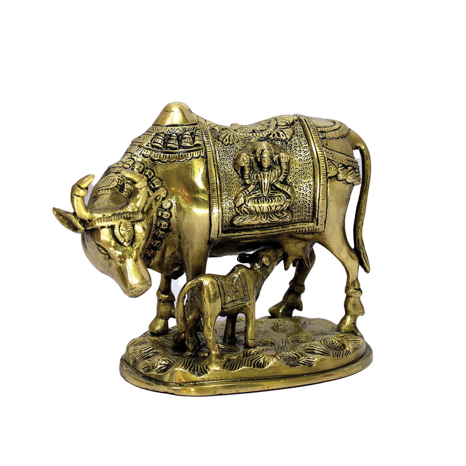 Ручная работа, латунь, золотая Камадхену с теленком, идол Васту Гау Мата - 6 дюймов