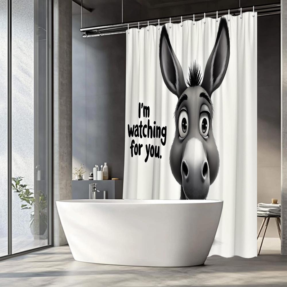1pc Donkey Country Barn Shower Curtain Polyester Bathroom Decor with Floral Crown Rustic Barn Door 12 Hooks 70X70 Inches