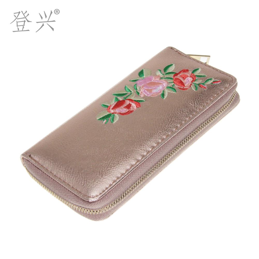 New embroidered black light gold long zipper wallet, wallet clutch