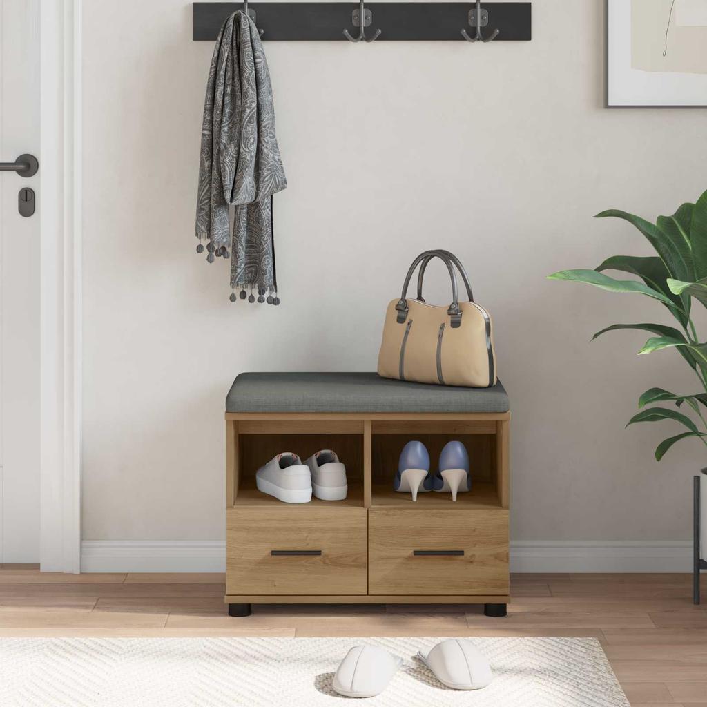 Hallway Bench with Cushion and Shelf Artisan Oak 60 x 38 x 46 cm