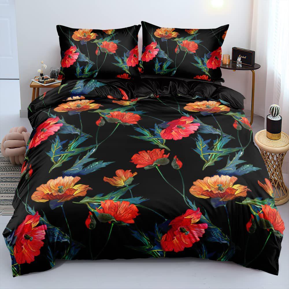 Goldenes Blatt Dreiteiliger Bettbezug 3D Digitaldruck Bettwäscheset Premium Luxus Bettdecke