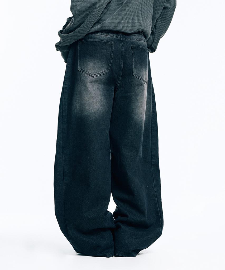 EASY NO EASY Side Pintuck Wide Denim Pants - Black