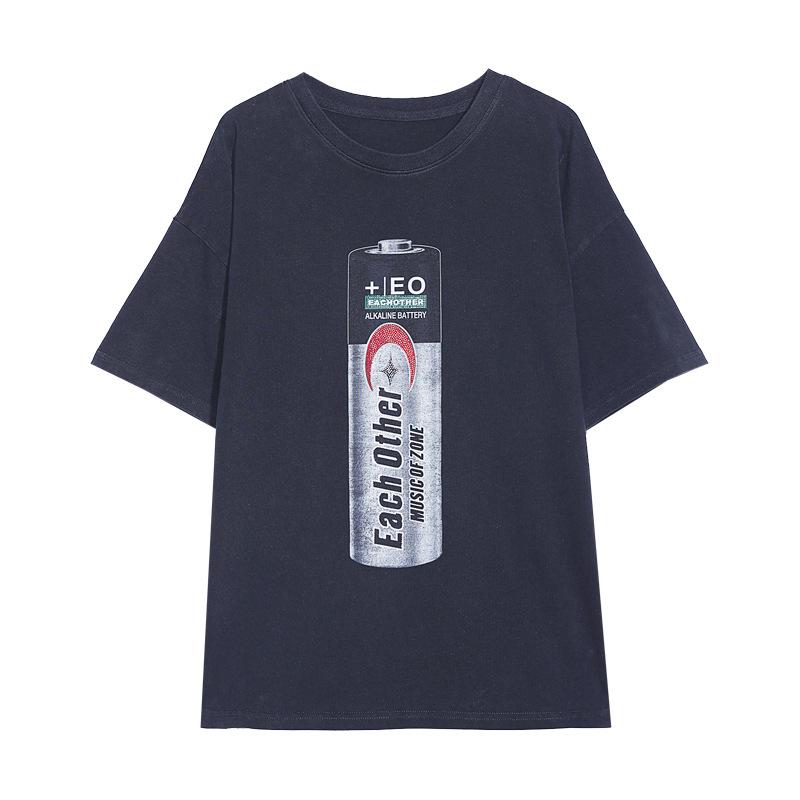 

Tuogu Винтажная женская свободная футболка с принтом букв, короткий рукав, летний топ с эффектом стирки Medium