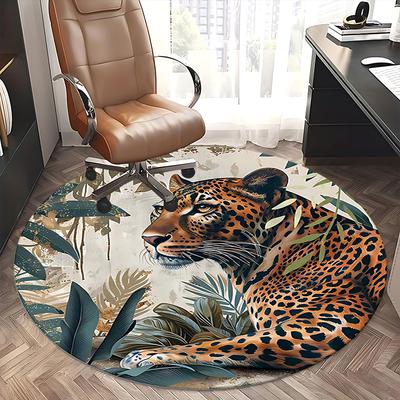 Leopard Print,Jungle Theme Chair Mat Round Rug Office Carpet, Non Slip, Suitable for Living Rooms, Bedrooms Decor.1205204a