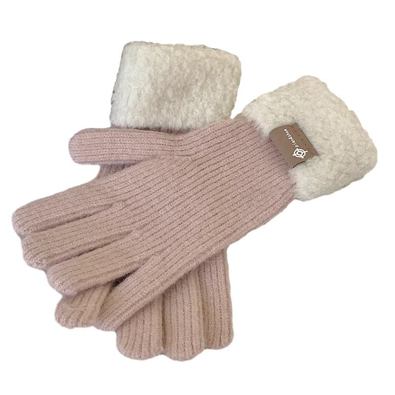 Full finger Touch Screen Thickened Warm Woolen Knitted Gloves for Autumn and Winter New Style Finger Separated Cycling Hand Protection for Women