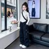 Korean-Style Girls' Hoodie and Overalls Set - Trendy Spring/Autumn Two-Piece Outfit