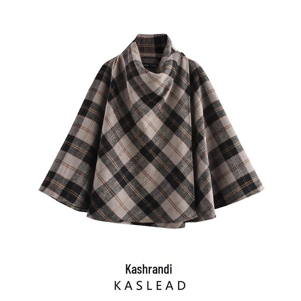 2025 Spring Women's European-American Fashion Plaid Cape Coat