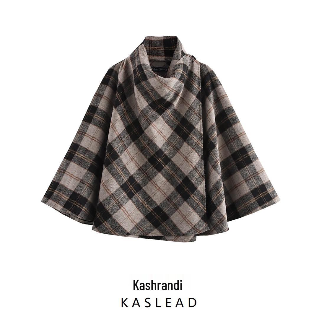 

2025 Spring Women s European-American Fashion Plaid Cape Coat One Size
