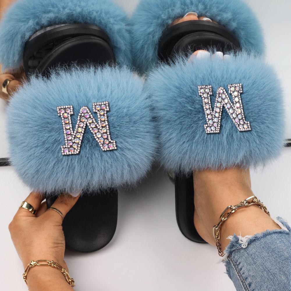 Buy Cute Plush Slippers Faux Fox Fur Slides for Women Slides