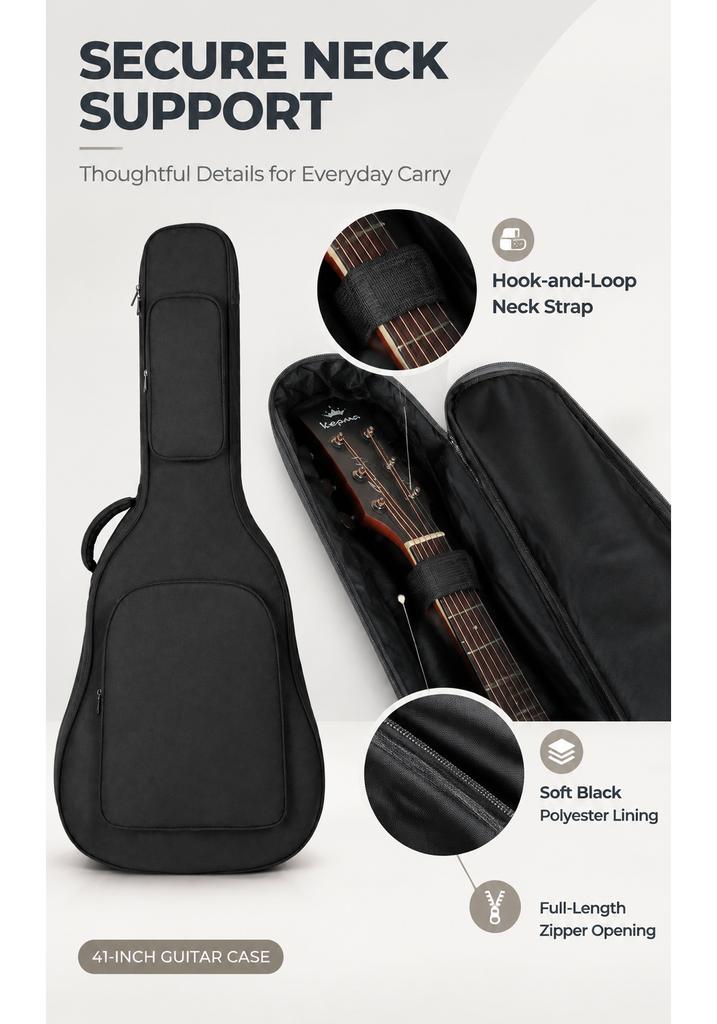 41-inch Ebony Black Thickened Oxford Guitar Case Double-Shoulder Shockproof Storage Bag