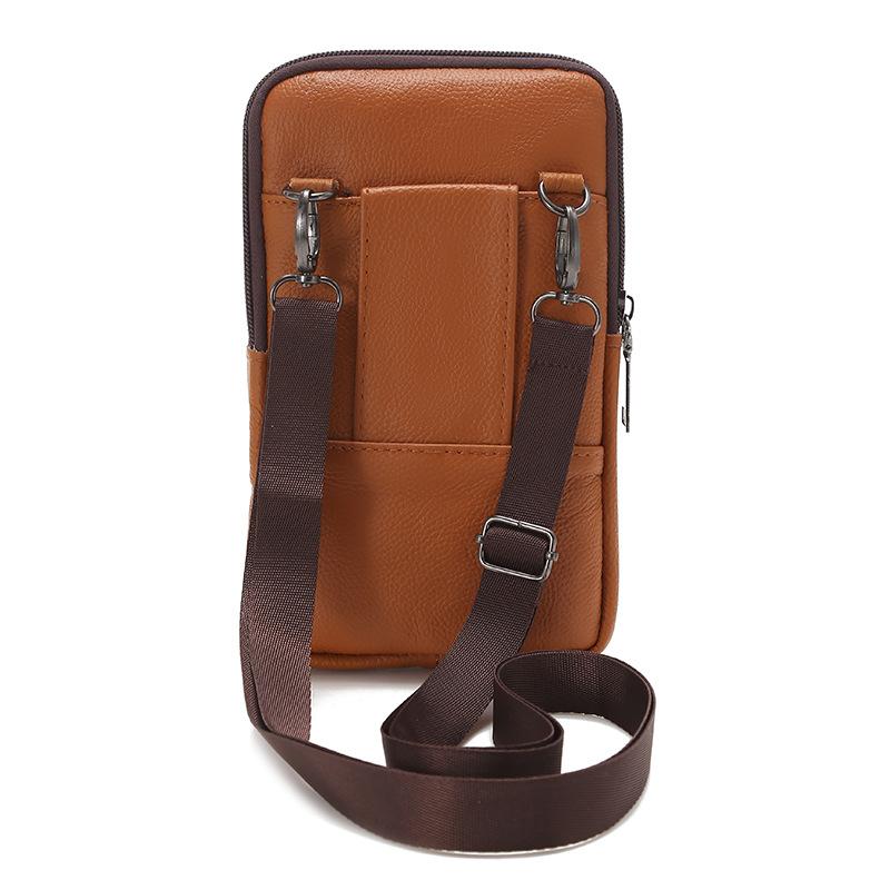 Genuine Leather Crossbody Phone Bag for Men & Women, Compact Shoulder Pouch with Zipper, Card Slots & Snap Pocket, Everyday Travel Wallet