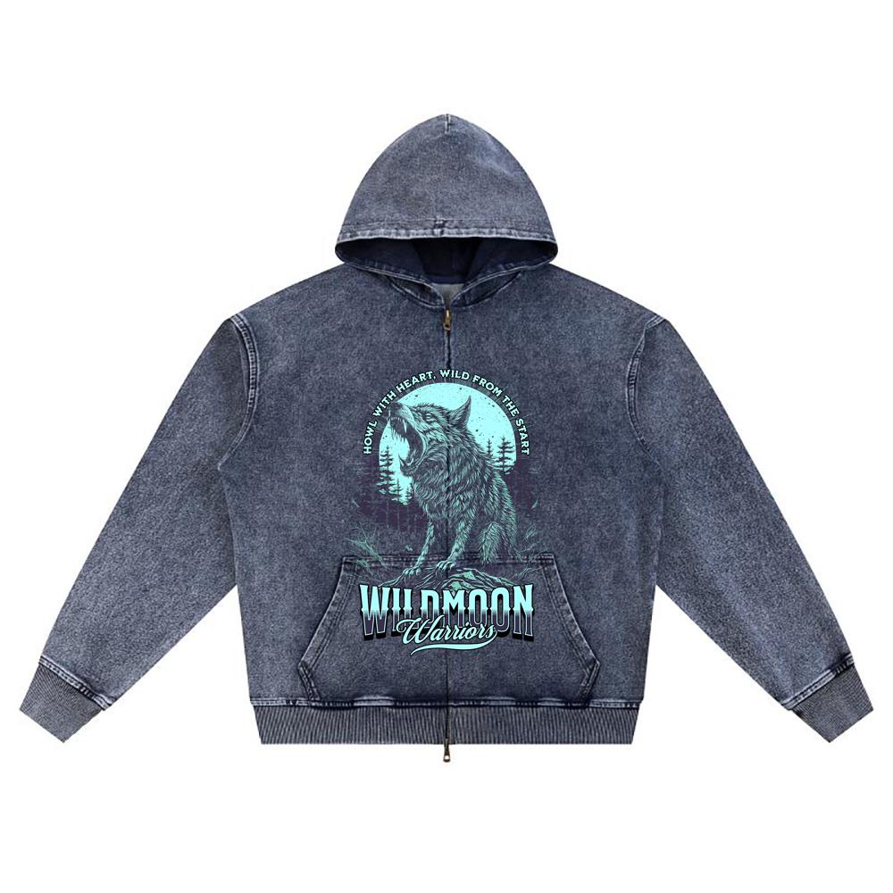 

DTG print Knitted Denim Zip-Up Hoodie Wildmoon Warriors Brother Print Zipper Hoodies XL темно-синий