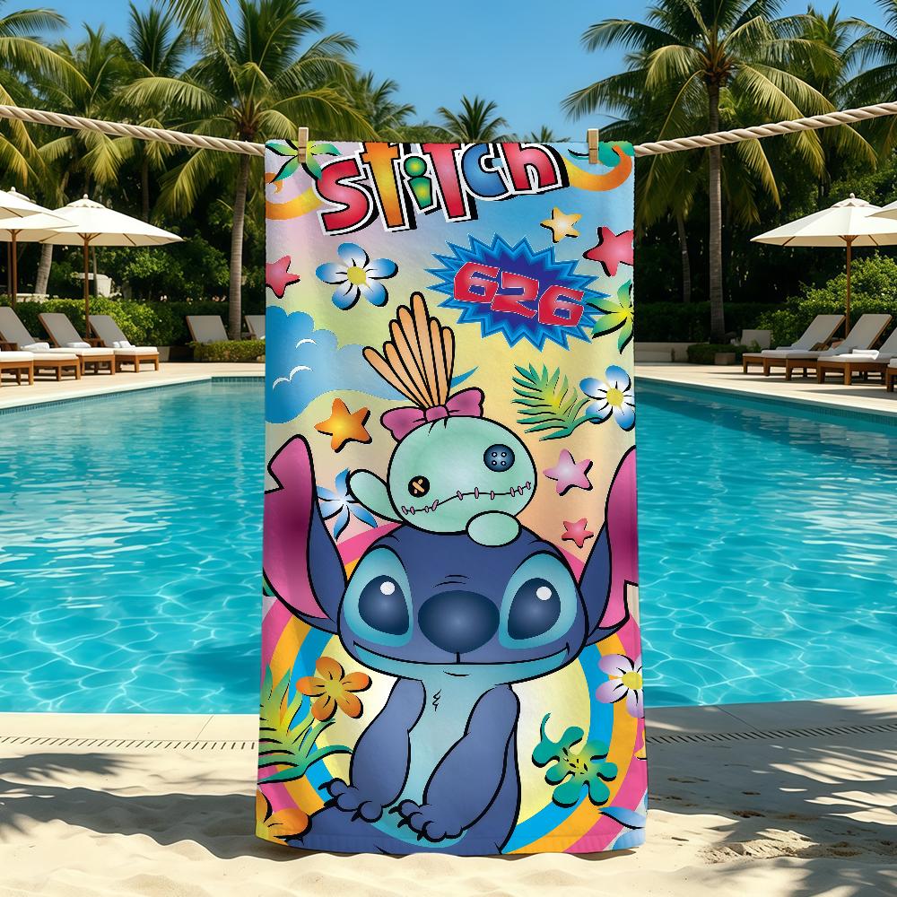 Cartoon S-Stitch-ES Cute Towel For Outdoor Camping Beach Towel Super Absorbent Quick-Drying Summer Towel