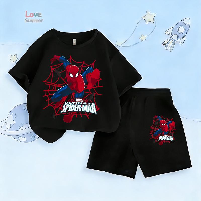 2026 Frühling/Sommer Spiderman Aufdruck Jungen Kurzarm Shorts Sport Zweiteiler Kinder Set Superhelden Set Kinder Alltagskleidung, Perfekt für Draußen