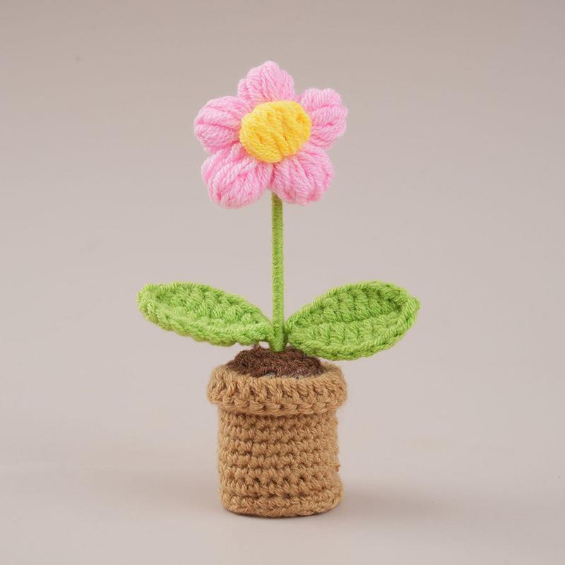 

Lovely Crochet SunFlowers Pot Handwoven Flowers Kintting Flower Pot Wedding Guest Gift Fake Plant Car Bookshelf Decor рожевий