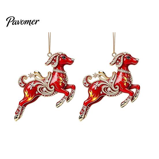 Xmas Party Hanging Ornaments 2 Pcs Zodiac Animals Christmas Ornaments, 2D Acrylic Red Animal Decorative Holiday Pendants Decorations, Chinese New Year
