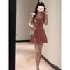 Retro Red Plaid Suspender Dress for Women, Waist and Thin In Summer, Hot Girl, Small and Tall, Hip-wrapped Short Skirt