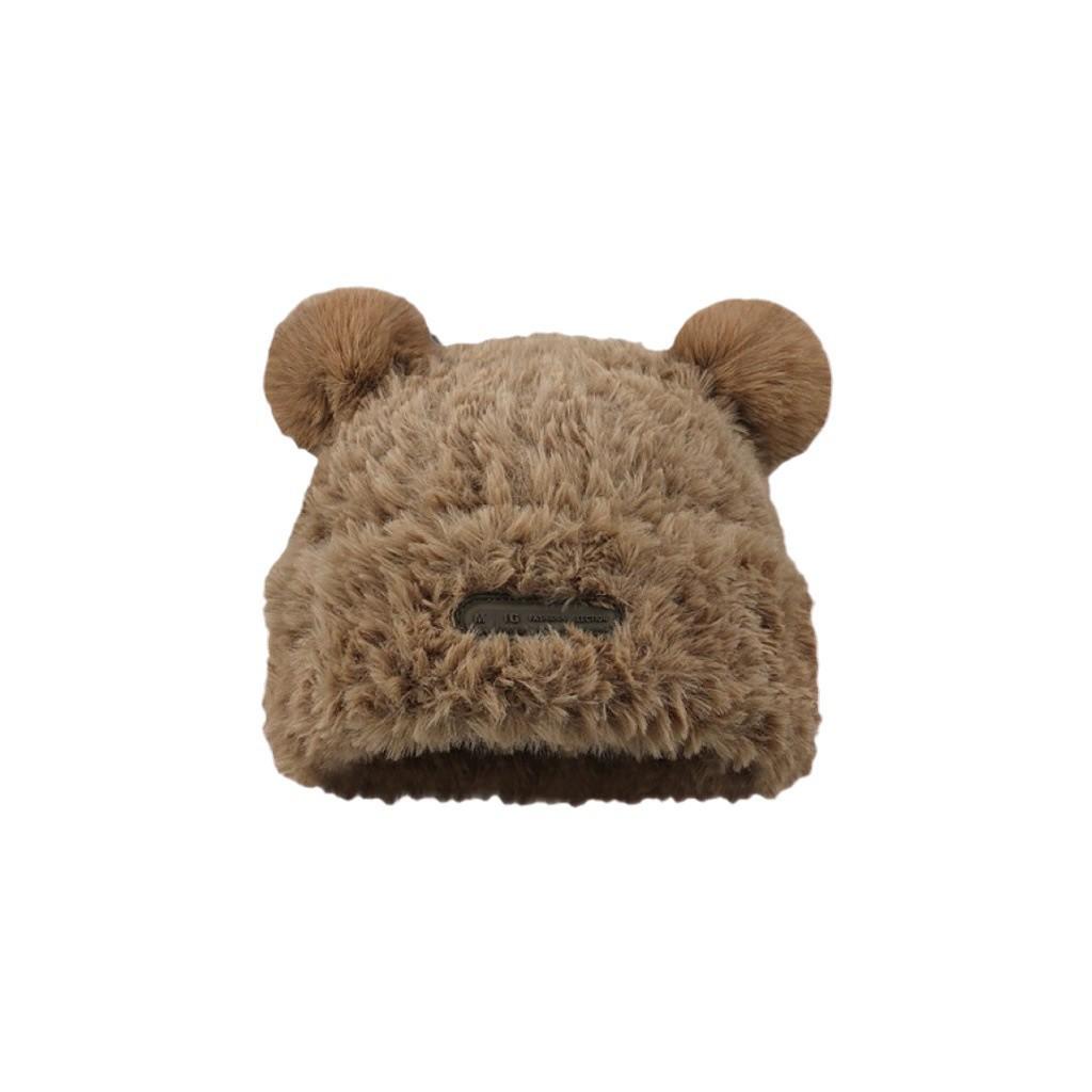 2025 Winter Cute Plush Earflap Knitted Bear Hat for Women - Korean Style Woolen Hat