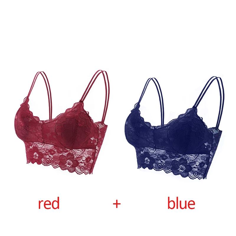 2Pcs Sexy Bra Women's Lace Bralette Floral Lingerie Underwear Wireless Padded Brassiere Seamless Ultra Strap Wire Free Bras Vest