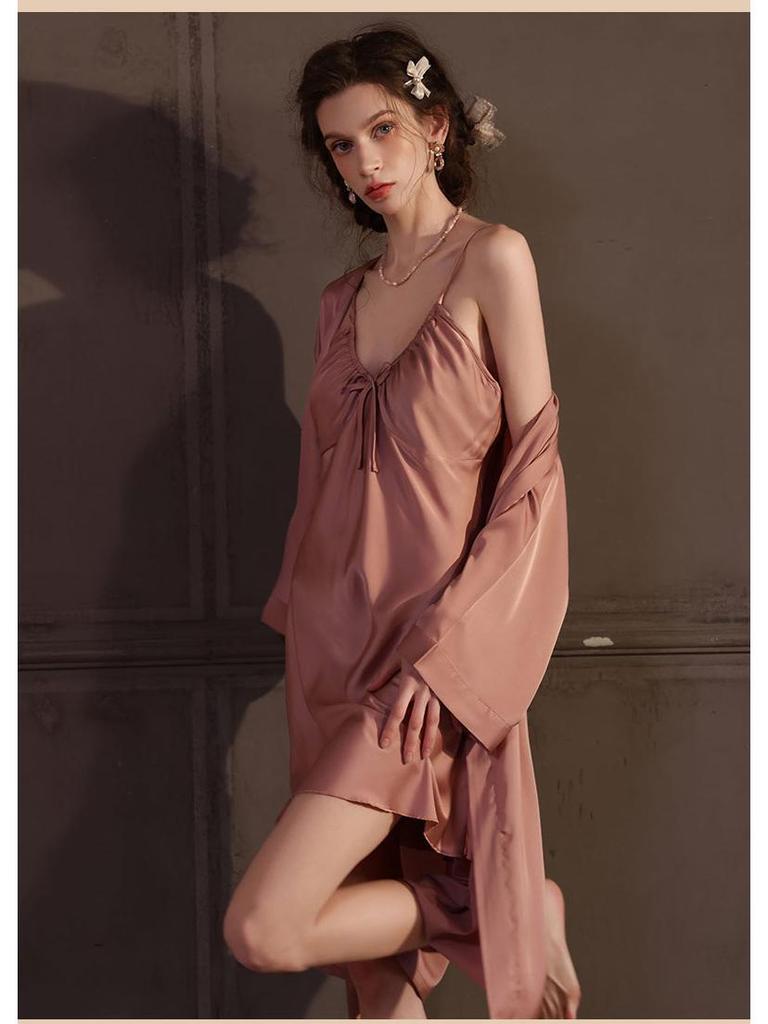 Collezione Seta di Ghiaccio: Abito Pigiama Camicia da Notte Sexy da Donna di Alta Gamma - Camicia da Notte in Seta Primavera/Estate