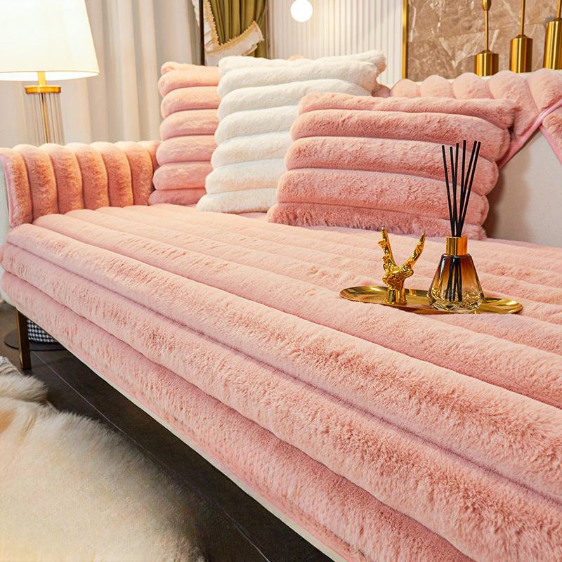 Rabbit Plush Sofa Cushion Winter Thickened Sofa Cover Universal Seat Cushions Sofa Cover Towel Anti-Scratching