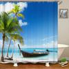Beach Shower Curtain Waterproof Home Decoration Curtain 3D Palm Tree Seaside Beach Landscape Printed With Hooks Bathroom Curtain
