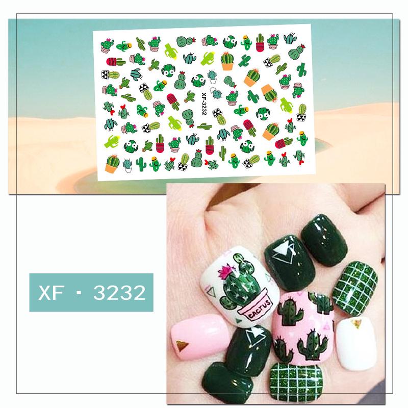 Avocado Leaf Cactus Daisy Flower Nail Stickers Summer Style Nail Art Watermark Tips
