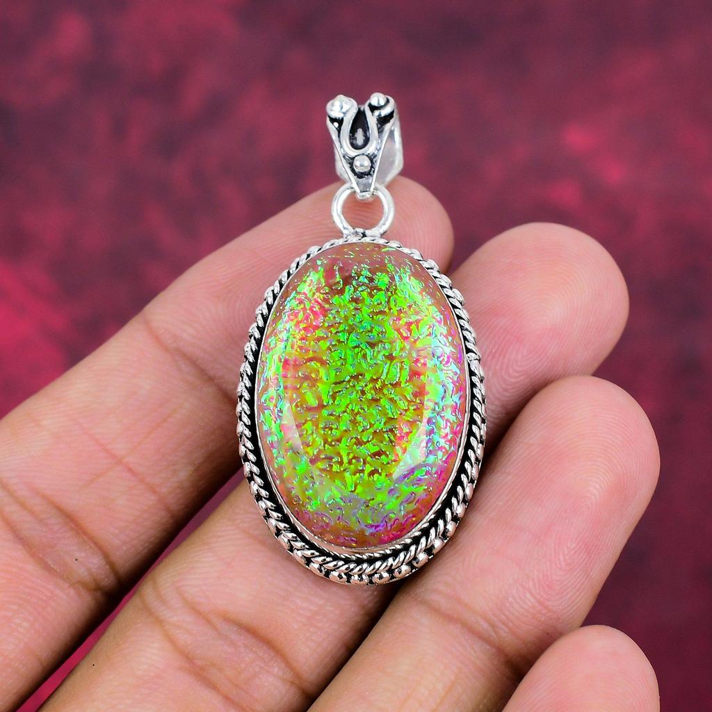 Colgante de ópalo triplete rosa, joya de piedra preciosa de plata de ley maciza 925, colgante hecho a mano, para Acción de Gracias