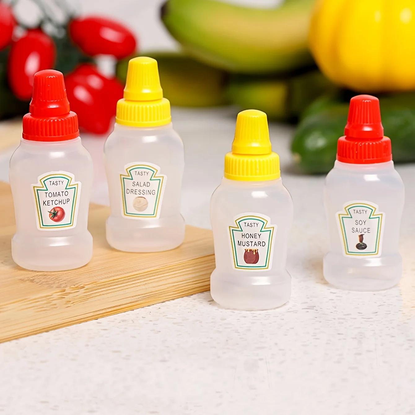 

4pcs-Mini Condiment Squeeze Bottles Honey/Ketchup/Soy Sauce/Salad Dressing Dispensers Lunchbox Squeezable Containers Jars чистый