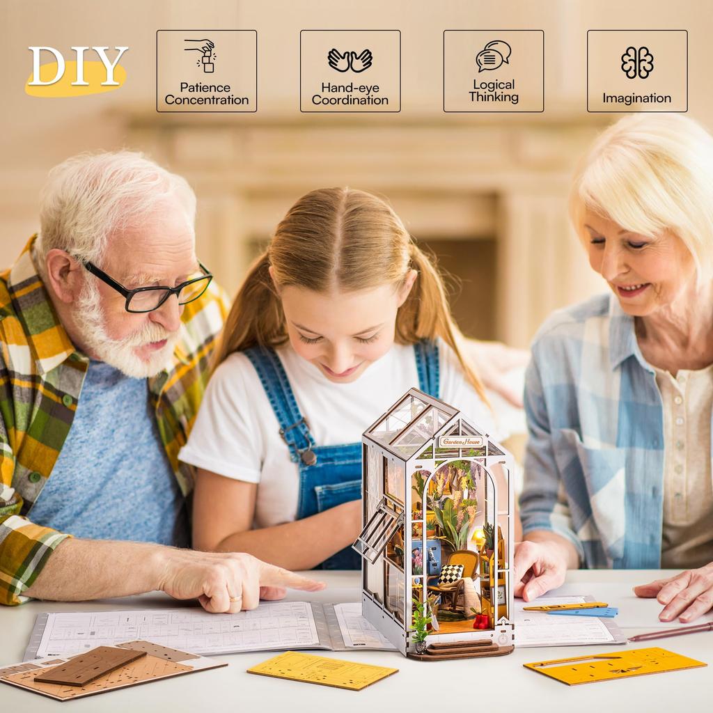 Original Garden House Kit Book Shelf Insert Easy Assemble Toys Gifts for Kids Girls Home Decoration Book Nook for Daily Use