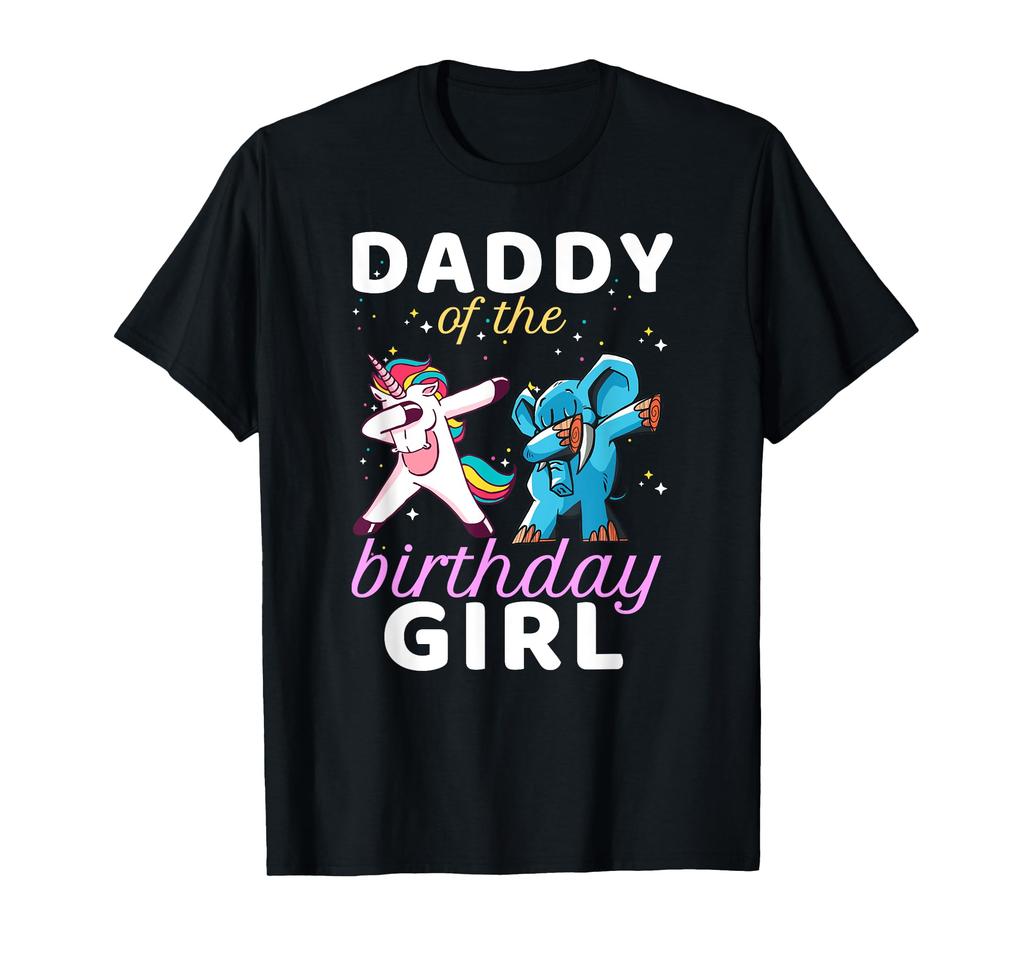 Birthday Girl's Dad Duplicates Unicorn Elephant Birthday T-Shirt