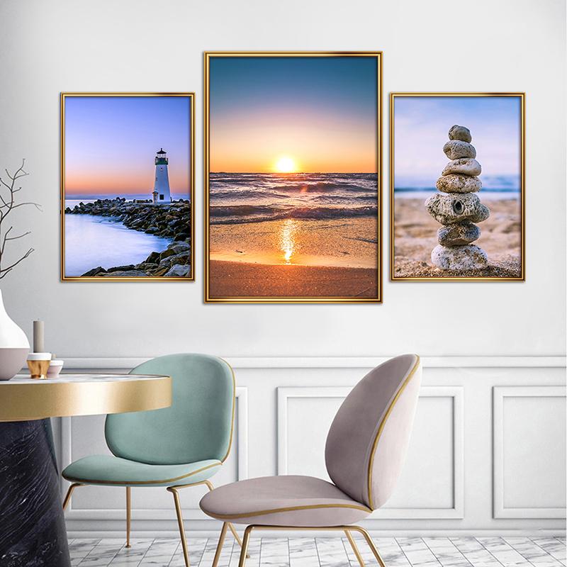 WCIC New Sunny Beach Pebbles Background Decorative Painting Art Cloth Home Background Wall Decoration Hanging Painting