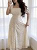 2026 European and American women's clothing women's tulip pattern square collar short-sleeved medium and long skirt summer banquet