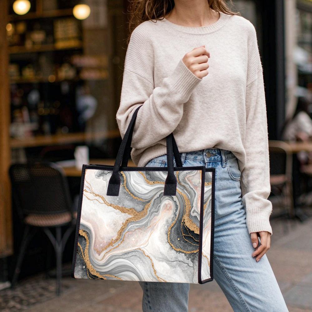 Marble Pattern Tote Bag for Women Casual Large Capacity Fashion Handbag for Daily Shopping Work