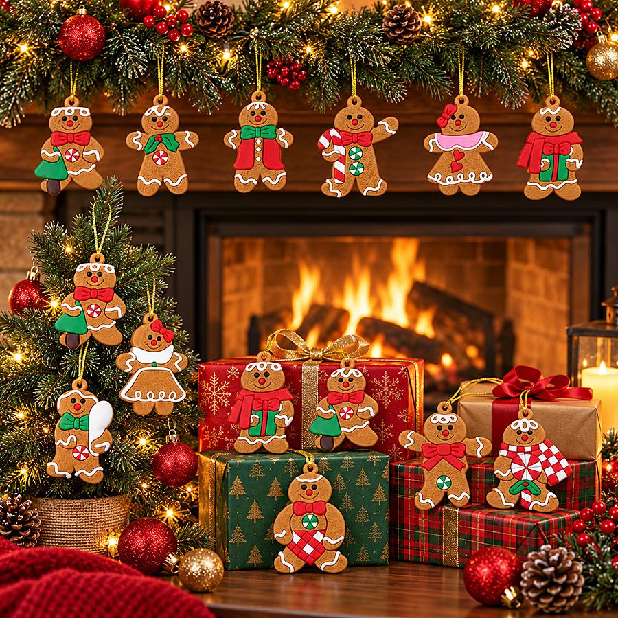 12Pcs/Set Christmas Decorations Gingerbread Man Pendants Christmas Tree Ornament Holiday Hanging New Year Gift Decor