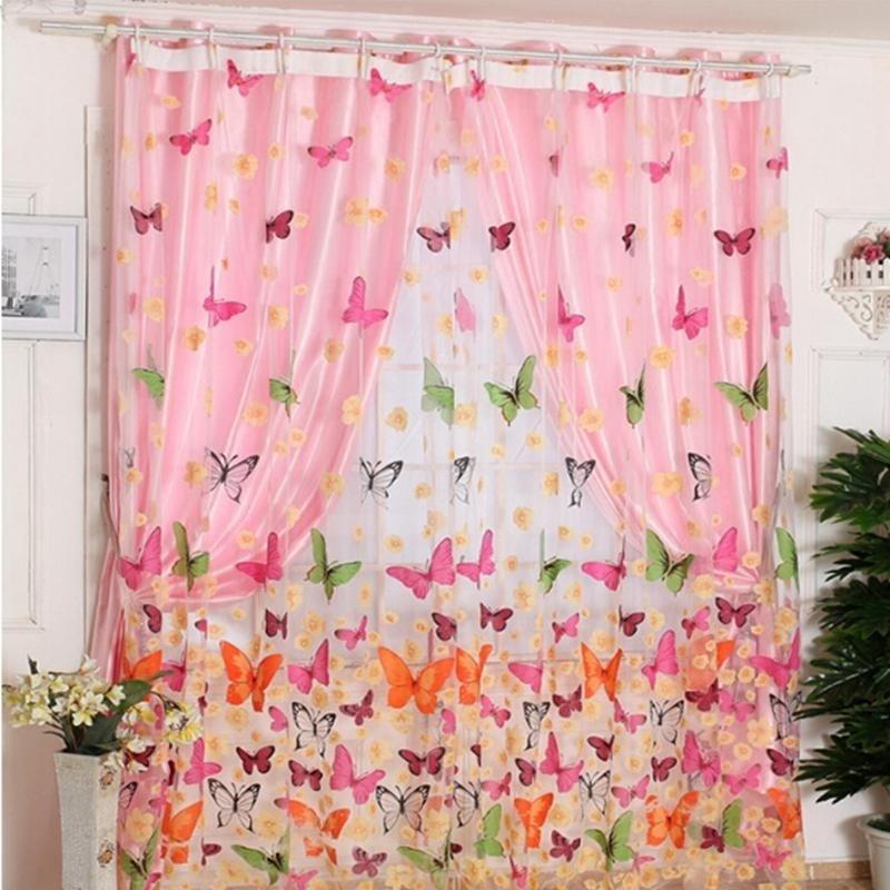 

1 шт. Романтичная тюлевая панель с принтом бабочек для окна, балкона, декор комнаты 1 pcs - 200cm X 96cm розовый