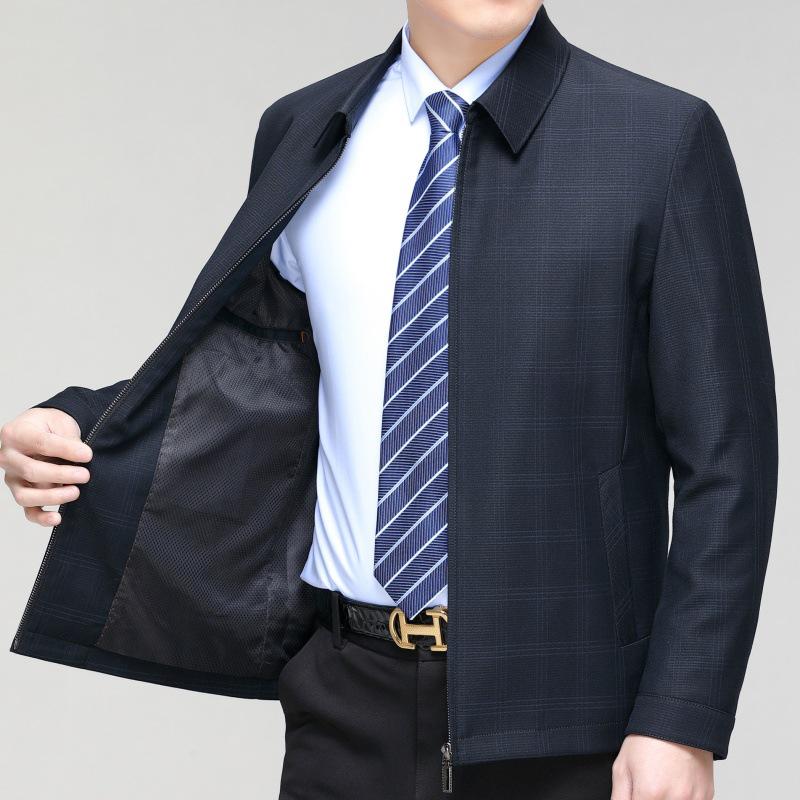 Men's Wool Plaid Lapel Jacket: Spring/Autumn Middle-Aged Business Casual, Loose Fit, Dad's Wear