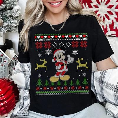 Cute Mickey Mouse Santa Claus Ugly Christmas Winter Holiday Tshirt Unisex T-Shirt